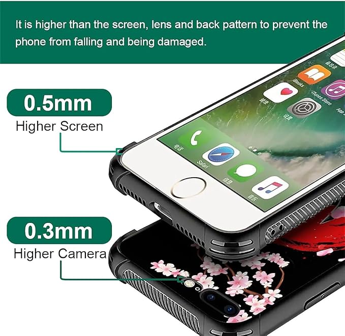 for iPhone 7 Plus/8 Plus Case, Sakura Japanese Samurai Pattern Graphic Design Girl Boy Soft Silicone Hard Acrylic Shock Protection for iPhone 7 Plus/8 Plus