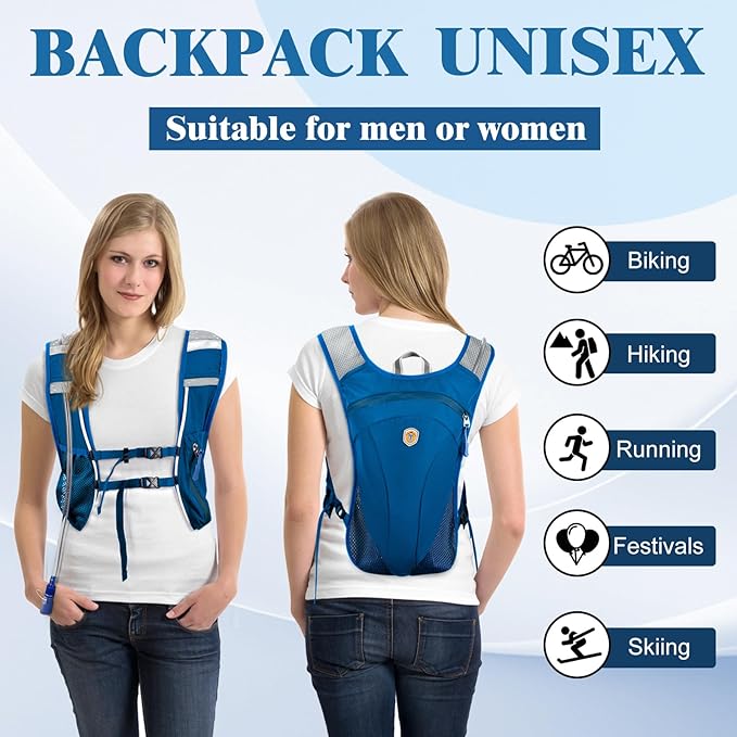 Hydration Backpack with 2L Water Bladder Bag, Lightweight and Breathable Running Vest for Men, Adjustable Chest Straps Water Pack for Cycling Hiking Climbing Outdoor