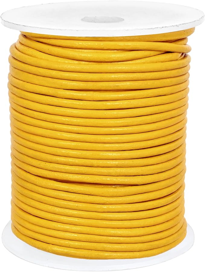 GENIQUE Real/Genuine Round Leather String Cord for Necklace, Bracelets, Jewellery, Braiding (Yellow, 2mm)