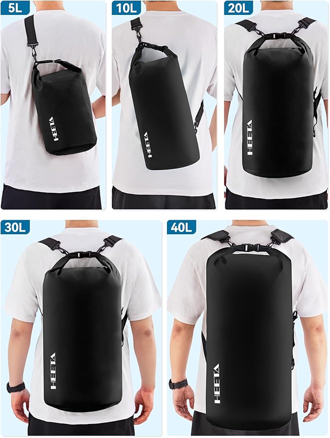 HEETA Waterproof Dry Bag for Women Men, 5L/10L/20L/30L/40L Roll Top Lightweight Dry Storage Bag Backpack with Emergency Whistle for Travel, Kayaking, Boating, Camping, Beach, Cruise Ship Essentials