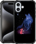 for iPhone 16 Plus Case, Galaxy Fox Wolf Pattern Graphic Design Girl Boy Soft Silicone Hard Acrylic Shock Protection for iPhone 16 Plus