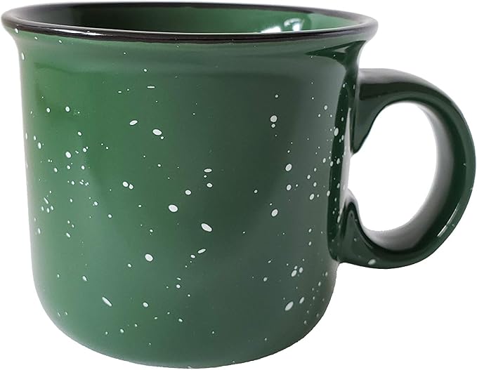 14oz Ceramic Campfire Coffee Mug (Set of 4), Green with Speckled Finish - Durable Thick Walled Camping Style Cup for Outdoors or Home
