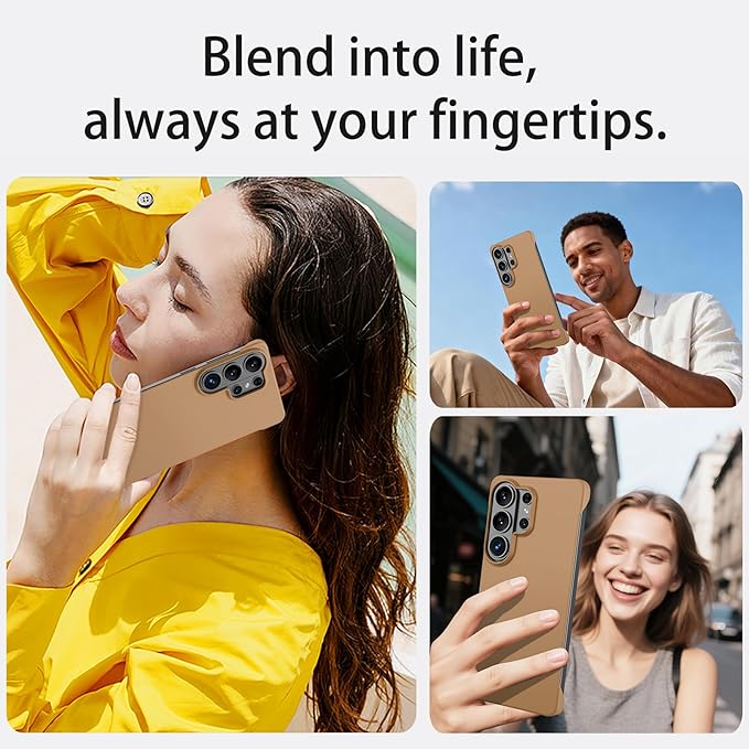GRECAZO Slim Borderless for Samsung Galaxy S26 Ultra Phone Case 6.9"(2026) Ultra-Thin Lightweight Frameless Matte Hard PC Cover Case with Pull Ring Minimalist Non Slip Rope-Mocha