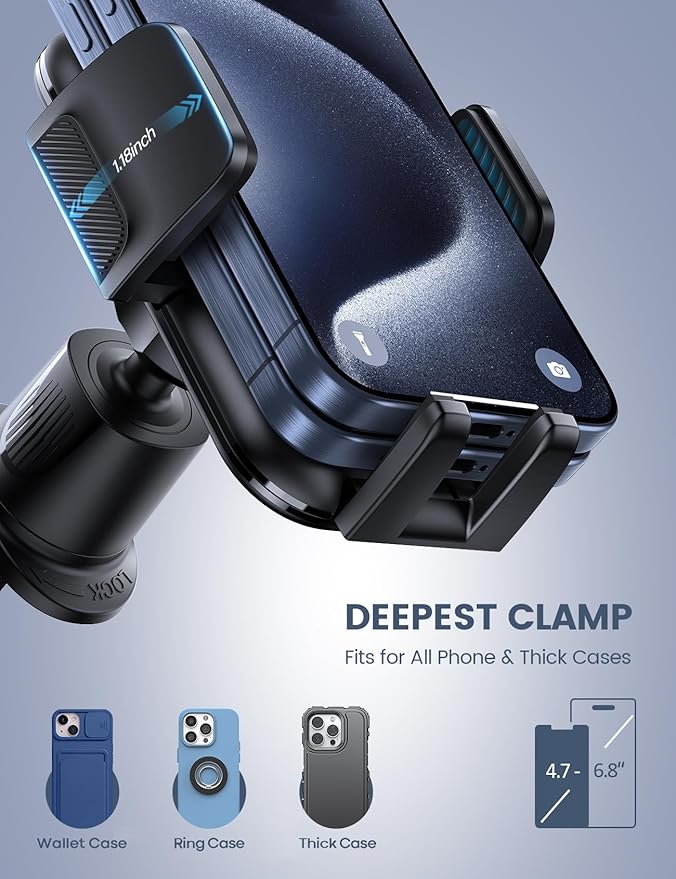 Lamicall 2026 Wider Clamp & Metal Hook Car Phone Holder Vent [Thick Cases Friendly] Phone Holders for Your Car Mount Gfts Hands Free Accessories for Women Men for iPhone 16 Pro Max Mothers Day