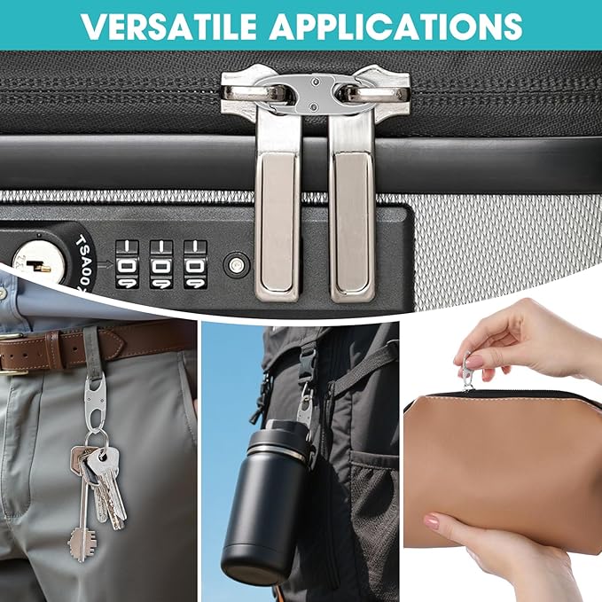 8 Pcs Anti-Theft Small Carabiner Clip, Double Opening Zipper Pull Replacement, Elegant Zinc Alloy Zipper Clips for Backpacks, Luggage, Duffel Bags, Travel Security Essentials - 4 Silver & 4 Gunmetal