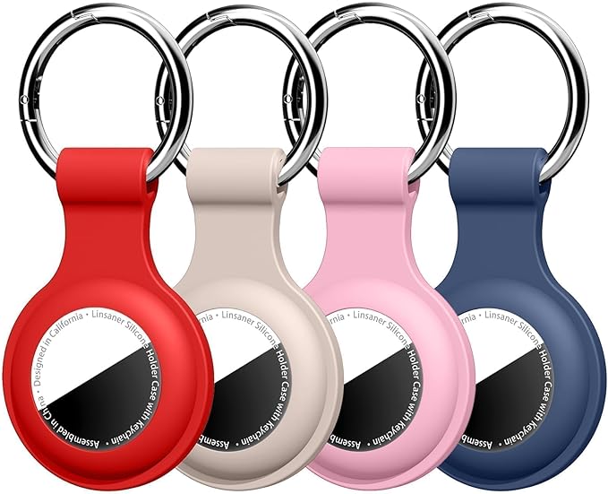 Linsaner [4 Pack] Holder for AirTag 2nd Gen (2026) & 1st Gen, Silicone Case Keychain Key Ring, Protective Cover for Apple for Air Tags, GPS Finder Accessories, Red/Milk Tea Color/Pink/Dark Blue