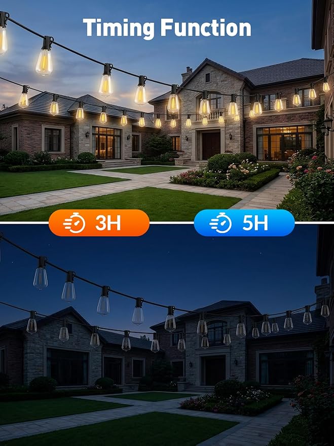 65ft-Solar-String-Lights-Outdoor-Waterproof-Solor-Powered-Patio-Light-Hanging-Outside-Backyard-Camping-Yard-Gazebo-Garden-Pergola-Bistro-Balcony-Cafe-Party-Fence-Lighting-LED with Edison Bulb & Remote