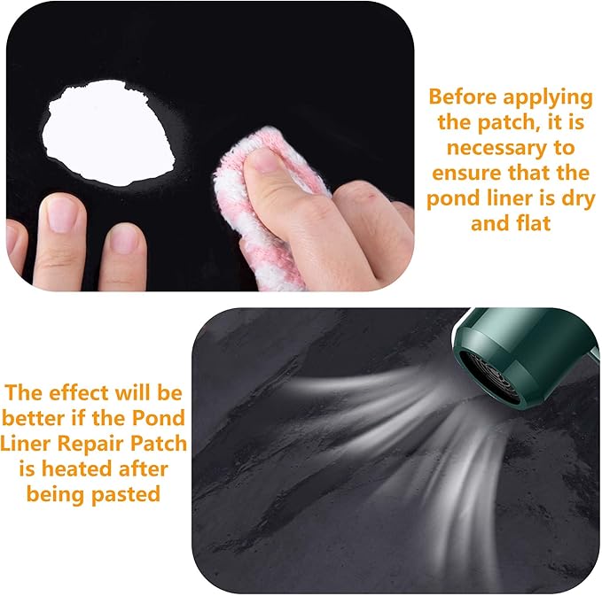 Adnee 2 Pcs Pond Liner Repair Patch-8 x 8 Inches Self-Adhesive EPDM Liner Repair Patch Kit-Thickened Rubber Pond Liner Seam for EPDM Garden Pond Patch Cover Liner Repair