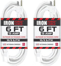 Iron Forge Cable 2 Pack Weatherproof 6 Ft Outdoor Extension Cord - 16/3 SJTW Heavy Duty White Extension Cord 3 Prong - 13 Amp Exterior Power Cable