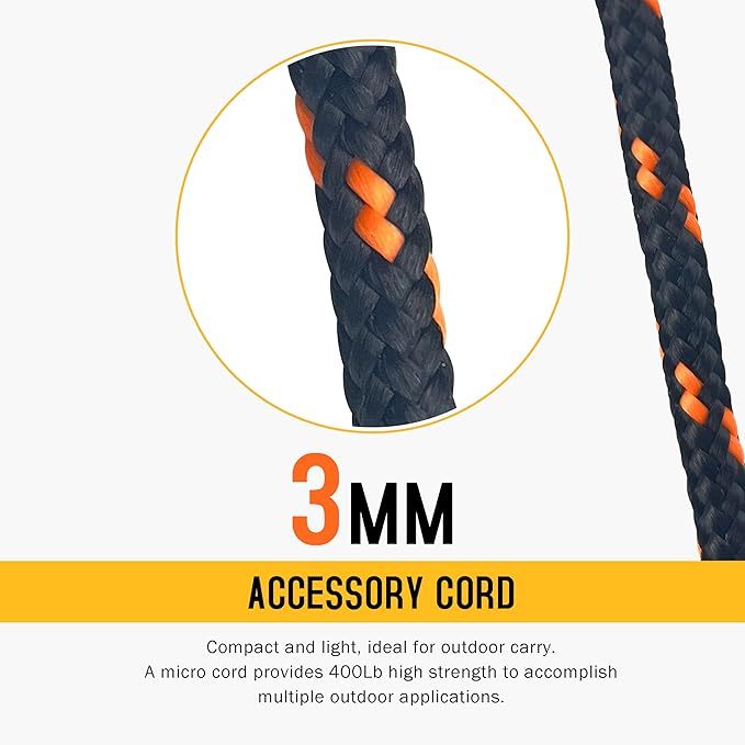 GM CLIMBING Black 3mm Accessory Cord 400LBS Double Braided Durable Pull Cord Tent Tarp Hammock Guyline for Rigging Backpacking Survival Mountaineering 100Ft Roll