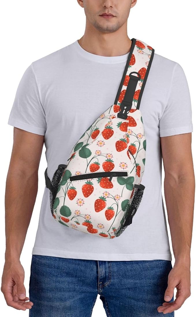 Strawberries Sling Bag For Women Men Fashion Strawberry Backpack Crossbody Shoulder Bag Sling Backpack Chest Bag Travel Hiking Casual Sport Daypack