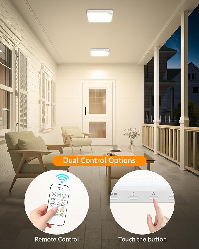Rechargeable 6W Motion Sensor Ceiling Light Indoor, Wireless Magnetic Stick on Closet Light, Remote Control for Color & Brightness, Battery Operated Light for Shower, Bathroom, Pantry, Hallway, 1-Pack