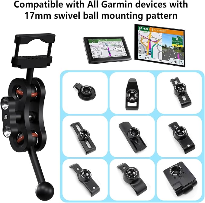 for Garmin GPS Mount,Compatible with Garmin Nuvi, RV, Dezl, Drive, Drivesmart, Driveassist & More,Equipped with 17mm Spherical Aluminum Rearview Mirror GPS Holder
