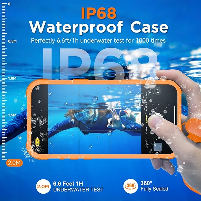 WIFORT for iPhone 17 Waterproof Case, [Fit for Magsafe] with Sapphire Lens & Screen Protector, IP68 Full Body 15FT Military Shockproof, Magnetic Frosted Phone Cover with Lanyard, 6.3" Orange