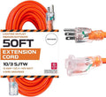 Iron Forge Cable Lighted Outdoor Extension Cord 50 Ft - 10 Gauge Heavy Duty Extension Cord, 15 AMP, 10/3 Orange Power Cable SJTW Weatherproof 3 Prong