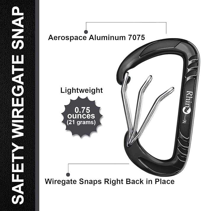 Rhino Produxs 12kN (2697 lbs) Heavy Duty Carabiner Clips, for Securing Pets, Outdoor, Camping, Hiking, Hammock, Dog Leash Harness, Keychains