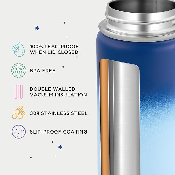 Fijinhom 12oz Kids Water Bottle for School, Toddler Bottles with Straws, Stainless Steel Vacuum Insulated Water Bottle for Boys&Girls, Leak-Proof, BPA-Free, Nature Couple