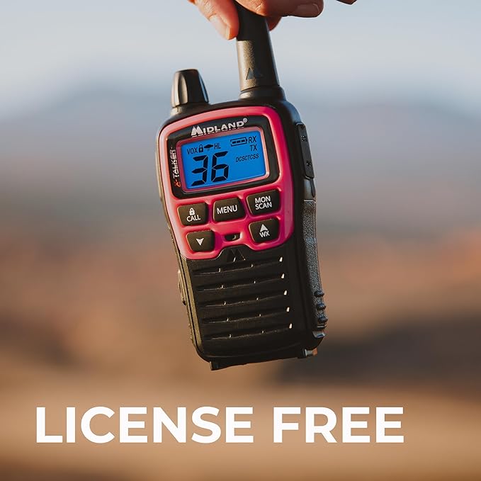 Midland T71PNK X-TALKER FRS Walkie Talkies with NOAA Weather Scan & Alert – Long Range Two-Way Radios – 36 Channels, 121 Privacy Codes – for Camping, Overlanding, Rock Crawling – Black/Pink, 2 Pack