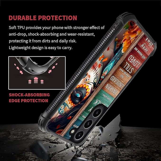 for Samsung Galaxy S23 Case, Sugar Skull Day of Death Halloween Pattern Graphic Design Girl Boy Soft Silicone Hard Acrylic Shock Protection for Samsung Galaxy S23