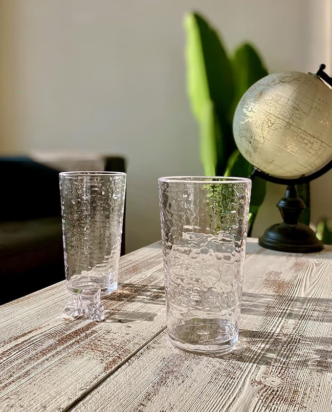 KLIFA- NICE- 14.7 & 20 ounce, Set of 8, Acrylic Tumbler & Highball Drinking Glasses Set, BPA-Free, Stackable Plastic Drinkware, Dishwasher Safe Cups, Clear