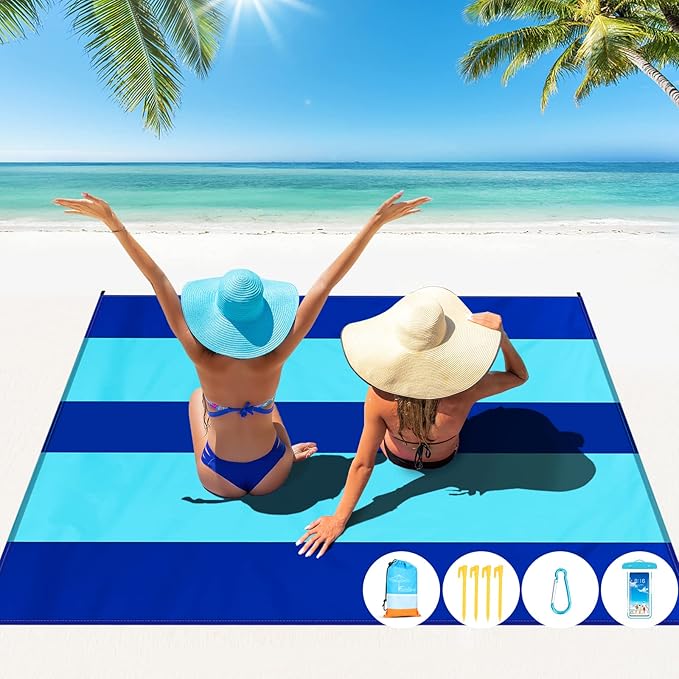 Famstar Beach Blanket Oversized Extra Large 10'X 9',Waterproof Sandproof Beach Blanket 2-8 Adults Lightweight Durable for Travel Camping Hiking Picnic (10'X 9', Blue2)