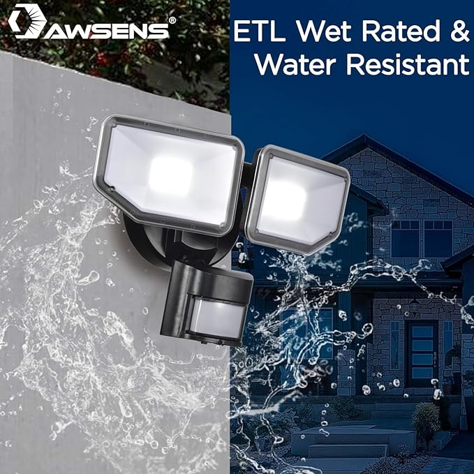 40W LED Security Lights Motion Sensor Light Outdoor, 180 Degree, 4000 LM Motion Security Light, 5000 K, ETL Water Resistant, Clear 2 Head Motion Detector Flood Light for Garage, Yard (Black)