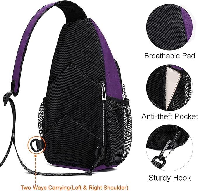 MOSISO Sling Backpack,Multipurpose Travel Hiking Daypack Rope Crossbody Shoulder Bag with Front Buckle Pouch&Reflective Strip