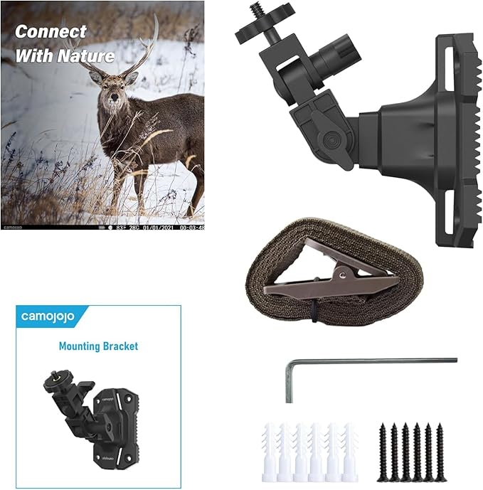 Camojojo Trail Cameras Mounting Bracket with 1/4" -20 Threaded Insert 360°Rotating Adjustable Holder for Outdoor Hunting Gear Accessory, Game Camera Holder Monitor Stand Hunting Camera Kit (2 Pack)