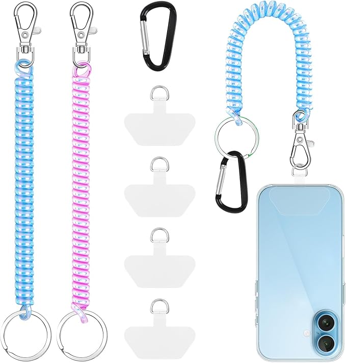 takyu 2PCS Phone Lanyard Tether with 4*Patch and 1*Carabiner for Travel Outdoor Hiking Cycling Climbing Skiing Compatible for iPhone Most Smartphones - Purple Blue