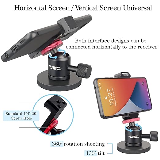 ULIBERMAGNET Magnetic Phone Mount Holder,Heavy Duty Magnetic Cell Phone Holder,360° Rotate with Mini Ball Head Compatible with Smartphone for Cars,Jeep,Boats, Motorcycles,ATV