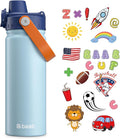 baab 18oz Kids Water Bottle, Insulated Kids Water Bottle with Lockable Spout Lid & Stickers, 18/8 Stainless Steel Vacuum Leakproof Kid Water Cup with Handle for Boy & School (Light Blue+Navy Blue)