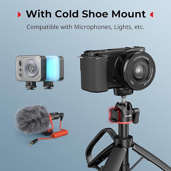 SMALLRIG Small Camera Tripod Selfie Stick, Extendable 8"-15" Mini Handheld Carabiner Tripod with Mantis Hook, 360° Ball Head, Cold Shoe Mount, 1/4"-20 Screw for DSLR, Adapter for DJI, for GoPro - 5285