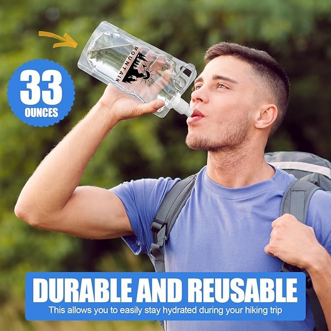 12pack 1L Collapsible Water Bottles with Mountaineering Buckle (Not Suitable for Climbing) Hiking Foldable Backpacking Water Bottle Reusable 33oz Drink Bottle for Travel Camping Hiking
