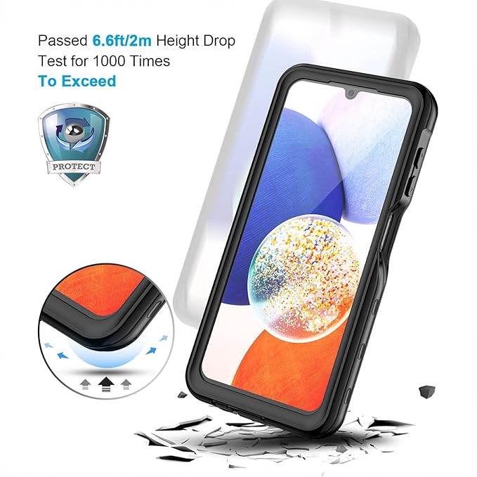 Lanhiem for Samsung Galaxy A14 5G Case, IP68 Waterproof Dustproof, Built-in Screen Protector, Heavy Duty Full Body Protective Phone Case for Galaxy A14 5G, Black/Clear