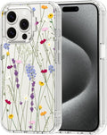 MOSNOVO Case for iPhone 15 Pro, [Buffertech 6.6ft Military-Grade Drop Protection] [Anti Peel Off Tech] Clear TPU Bumper Phone Case Cover Design - Floral Garden