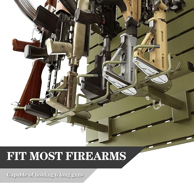 Wall Rack System - Heavy-Duty Aluminium Tactical Storage for Rifles, Carbines, Shotguns & Handguns, Modular Slatwall Organizer Holds up to 3 Rifles, 7 Pistols & 4 Mags