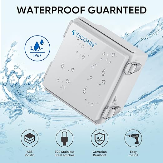 TICONN Waterproof Electrical Junction Box IP67 ABS Plastic Enclosure with Hinged Cover with Mounting Plate, Wall Brackets, Cable Glands (Off-White, 5.9"x5.9"x3.5")