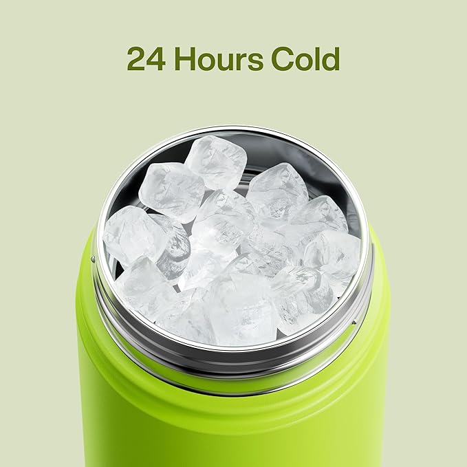ENCOOL Insulated Water Bottle with Straw Stainless Steel Water Bottle, Leak-Proof, BPA-Free, Double Wall Vacuum Keeps Cold for 24 Hours for Sports, Travel, School (18 oz, Sharp Green)