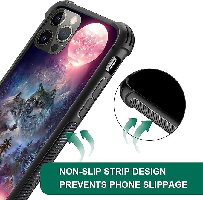 for iPhone 11 Pro Case, Star Two Wolfs Howling Pattern Graphic Design Girl Boy Soft Silicone Hard Acrylic Shock Protection for iPhone 11 Pro
