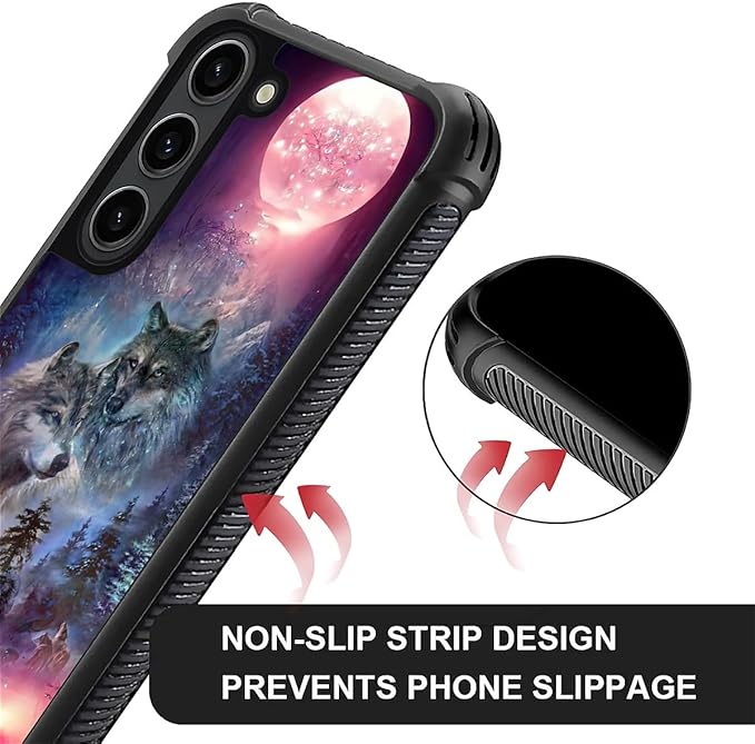 for Samsung Galaxy S23 Case, Star Two Wolfs Howling Pattern Graphic Design Girl Boy Soft Silicone Hard Acrylic Shock Protection for Samsung Galaxy S23