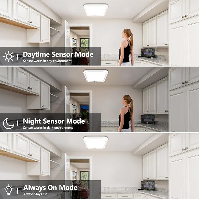 Rechargeable Motion Sensor Closet Light with Remote, Wireless Battery Operated Ceiling Light Magnetic Mount, Rechargeable LED Shower Light No Wiring for Indoor, Shower, Stairs, Shed, Hallway, 4 Pack