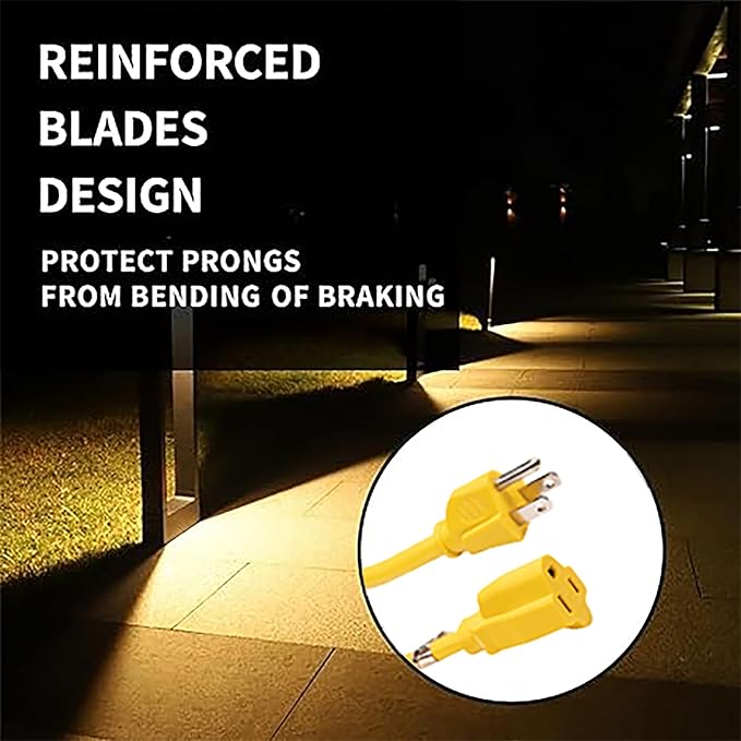 Indoor Outdoor Extension Cord Weatherproof, UL Listed, 12 Gauge 12FT Yellow 3 Prong Heavy Duty, 12/3 SJTW 15A Power Cord for Outdoor Lights, Appliances, Lawn