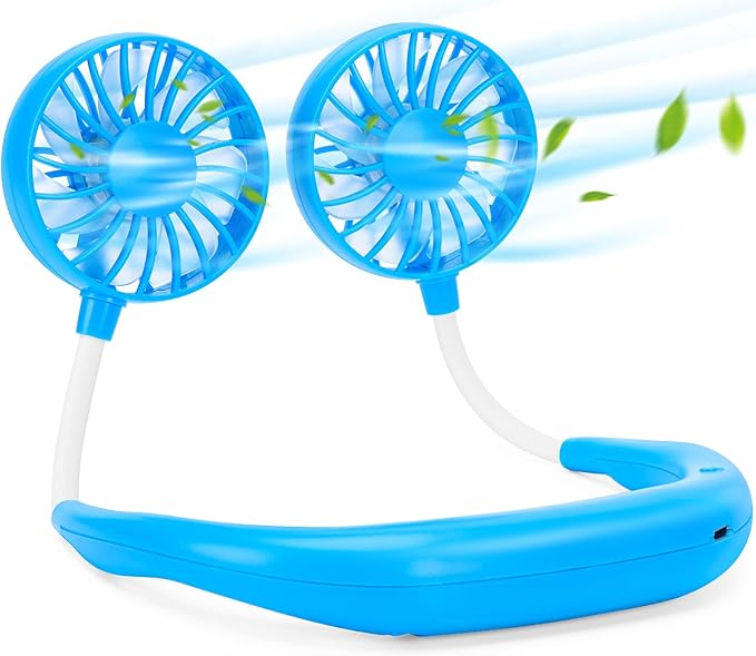 Portable Neck Fan Rechargeable Personal Hand-Free Fan Mini USB Wearable Neckband Sport Fan, 3 Speed Adjustable, 360 Degrees Free Rotation Perfect for Working, Traveling, Office, Reading (Blue)