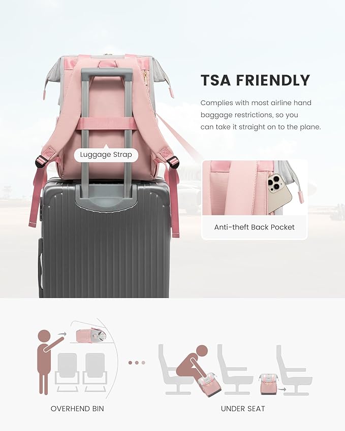 LOVEVOOK 17.3 Inch Laptop Backpack for Women, Large Capacity Travel Backpack with Organizer Bag, Waterproof Carry on Backpack Work Bag with USB Port, Teacher Nurse Backpack Purse, 2PCS, Grey-Pink