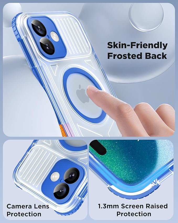 for iPhone 16 Plus Waterproof Case with Magsafe, Built-in [Camera & Screen Protector] [Lanyard], IP68 Water Proof Full Body Dustproof Heavy Duty Frosted Protective Phone Cover, 6.7" Blue