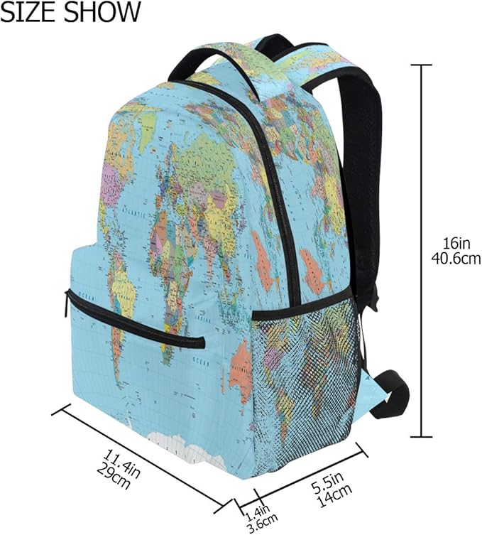 Backpacks Globe World Map School Bag Student Bookbag Adjustable Shoulder Bags Laptop Rucksack Travel Hiking Camping Daypack for Teens Girls Boys Women Men