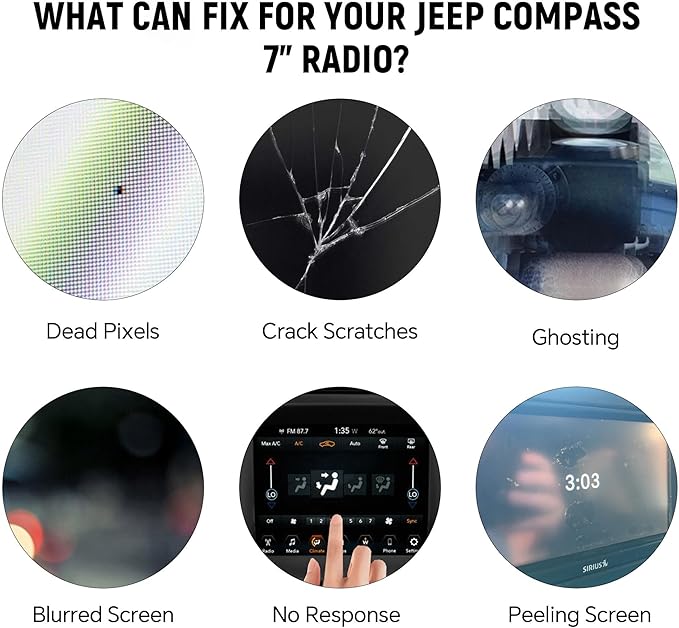 7" Uconnect Screen Replacement LCD Display Digitizer for 2017 2018 2019 2020 Jeep Compass LCD Monitor Screen Radio Navigation Replace TDO-WXGA0700K00033-V2 TDO-WXGA0700K00057-V1