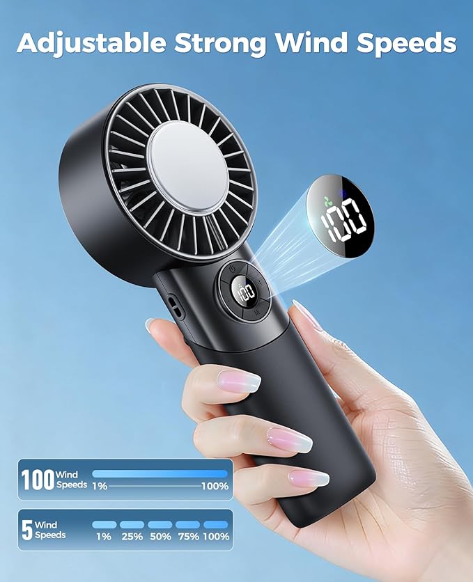 2026 Upgrade 3 In 1 Handheld Portable Turbo Fan with Ice Cooler,Rechargeable 100 Speed Mini Personal Fan 10500 RPM Small Pocket Fans Makeup fan for Outdoor,Office,Camping,Travel-Black