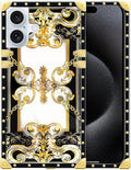 Compatible with iPhone 16 Plus Case, Gold Grain Flowers Luxury Golden Decoration for Girl Women Soft TPU Shockproof Protective Hard PC Back