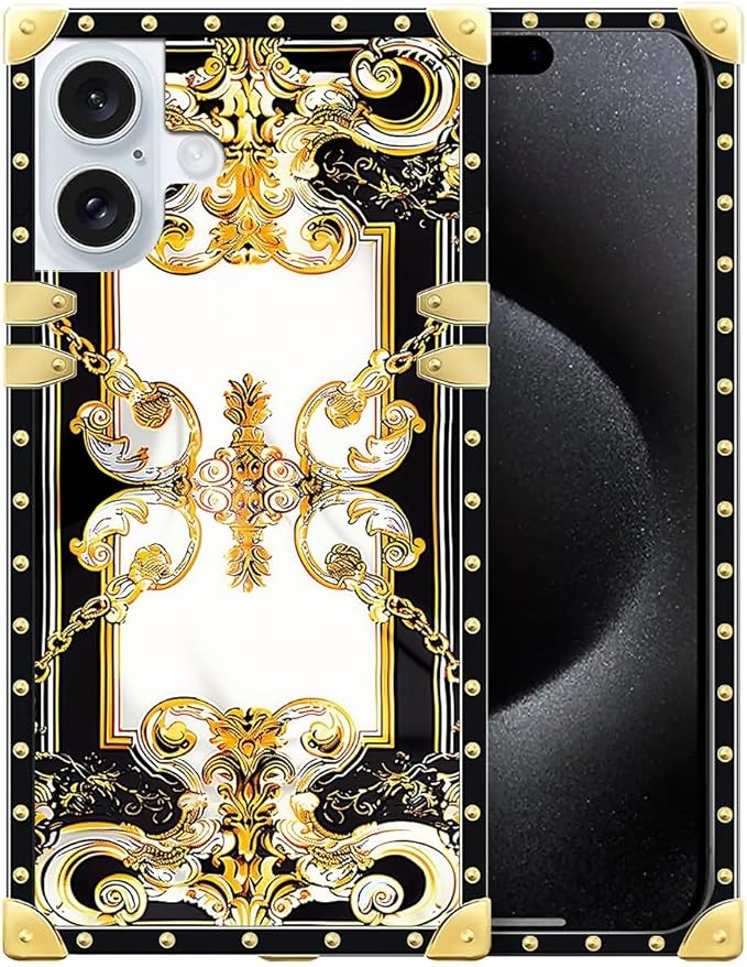 Compatible with iPhone 16 Plus Case, Gold Grain Flowers Luxury Golden Decoration for Girl Women Soft TPU Shockproof Protective Hard PC Back